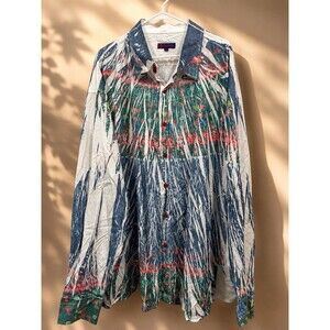 Evolution Abstract Print Button Up Shirt White Blue Red 5XL Retro
